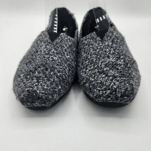 Toms Alpargata Charcoal Gray Black Sweater Fur Inside Leather Sole Shoe 8.5 - Picture 5 of 8